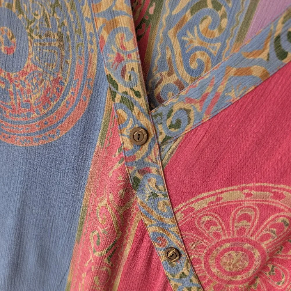 Shaybali Pink Blue Batik Rayon Tunic Top M - Picture 3 of 6